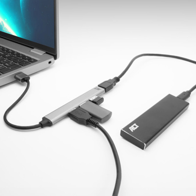 Hub USB-A ACT AC6325, 1x USB-A 3.2 Gen 1, 5 Gbps, 3x USB-A 2.0, 480 Mbps, Kabllo 18 cm, Korpus Alumini – Gri 3