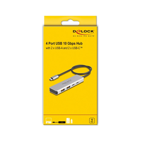 Hub USB DeLOCK 64230 / USB 10 Gbit/s / 2x USB-A + 2x USB-C / 0.35 m - Gri 3