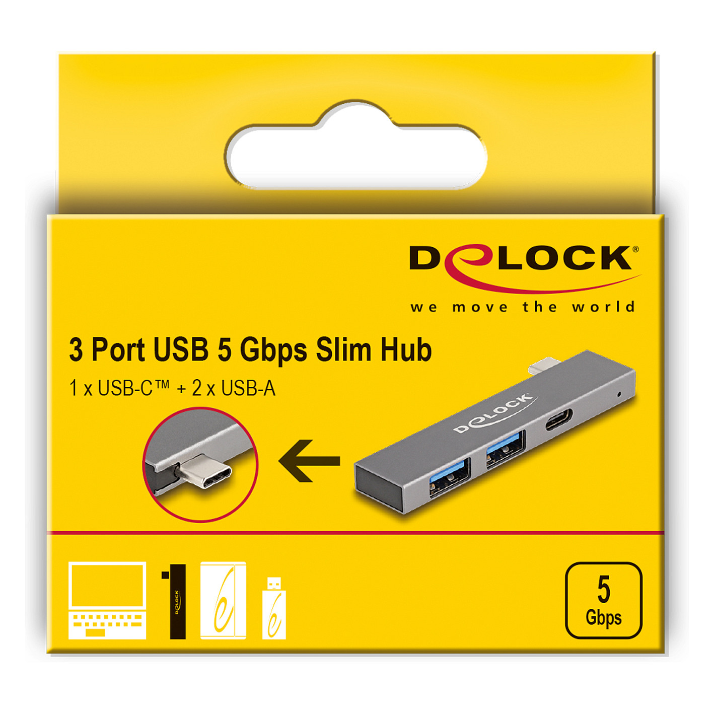 Hub USB DeLOCK 64275 / 3 Porta / 1× USB-C + 2× USB-A / 5 Gbps / Metal - Gri 4