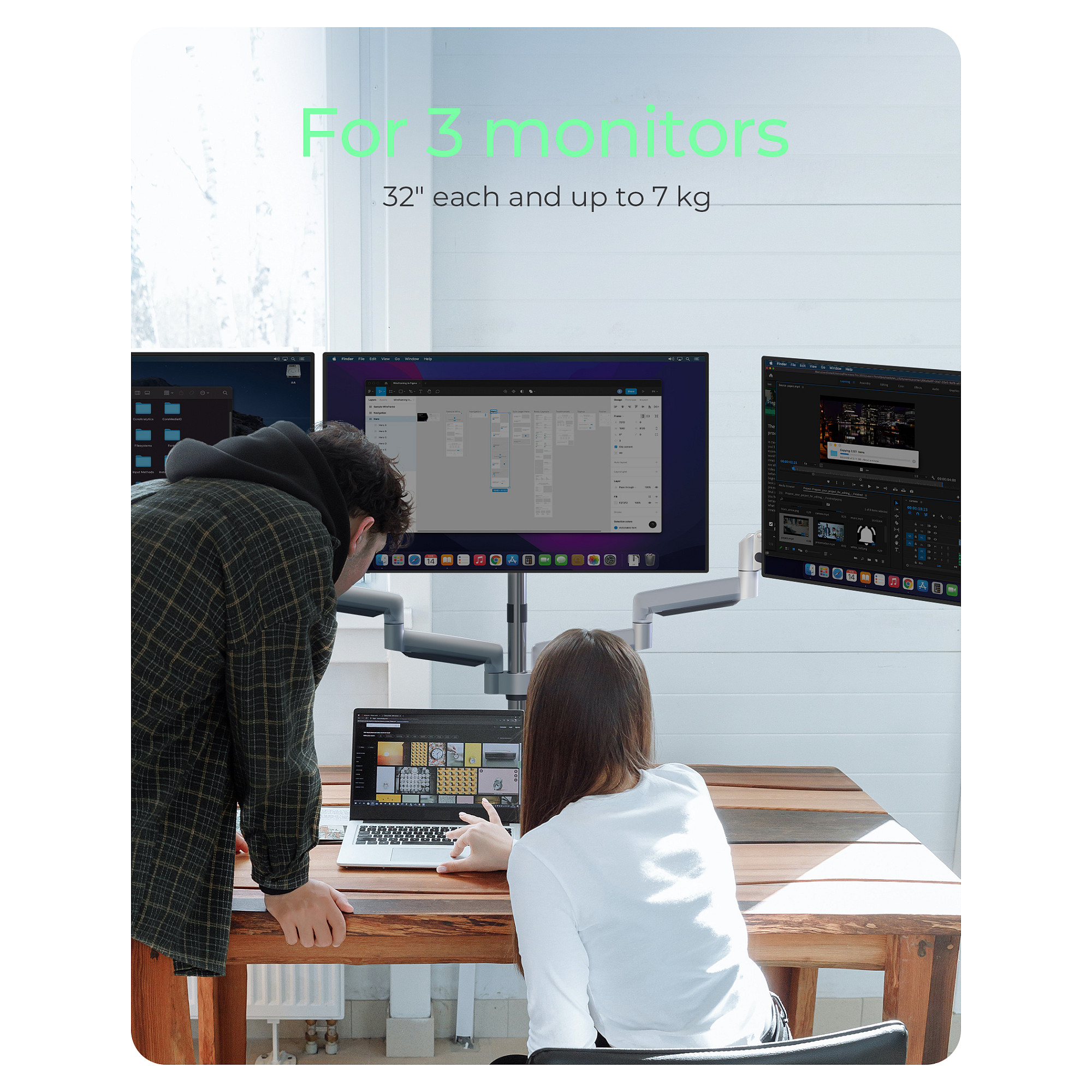 Mbajtëse për Monitor ICY BOX IB-MS505-TI , 3 Monitorë , deri 32" , deri 7kg për monitor , VESA 75x75 & 100x100 - Argjend/Zezë 3