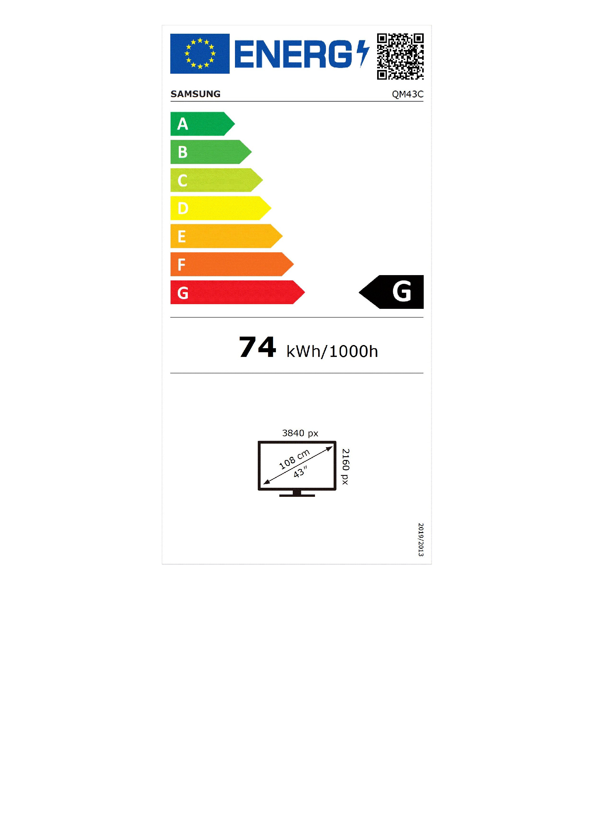 TV 108cm/43" (3840x2160) Samsung LH43QMCEPGCXEN 16:9 IPS 4K UHD Digital Signage 24/7 8ms HDMI DP USB WIFI LAN BT 9