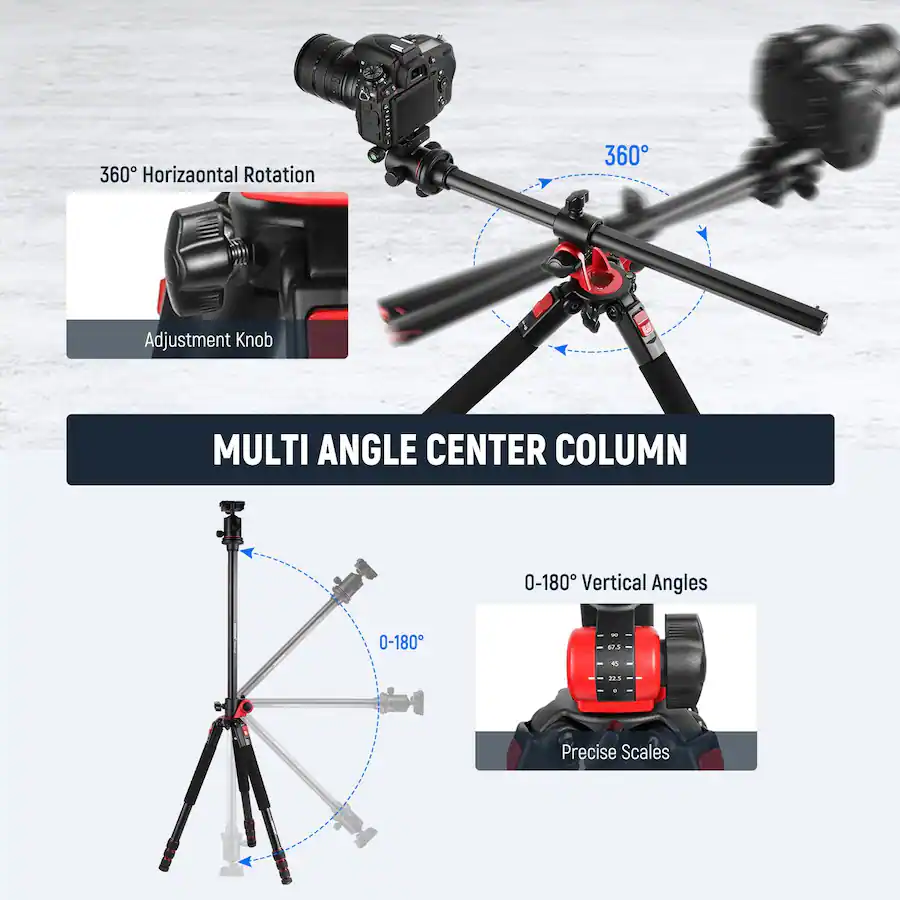 Tripod për Kamerë Neewer M284+G0, Alumin, 65-184cm, Ball Head 360°, Kapacitet 15kg, Arca - Zezë 2