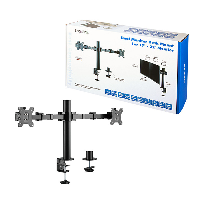 Mbajtëse për Monitor LogiLink BP0106 / 2 Monitorë / 17–32" / deri 12kg për Monitor / VESA 75x75 & 100x100 / Full Motion / 380mm - Zezë 7