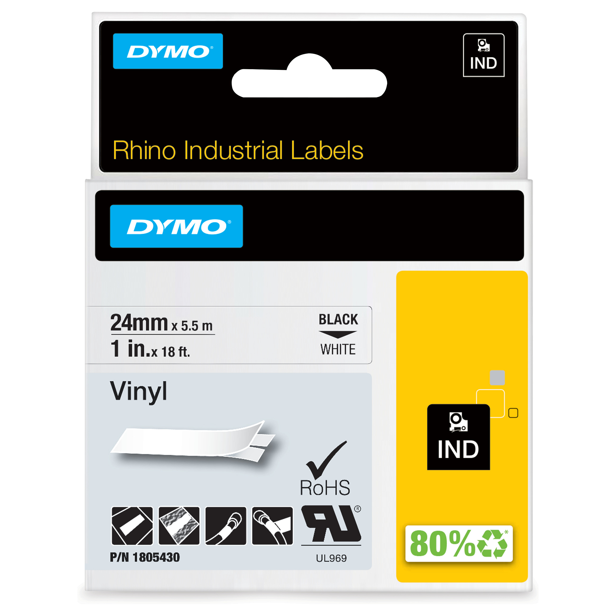 Shirit për Printer DYMO Rhino 18508 / Poliester / 9 mm × 5.5 m / Ngjitës Permanent / Shkrim i Zi mbi Transparent 4