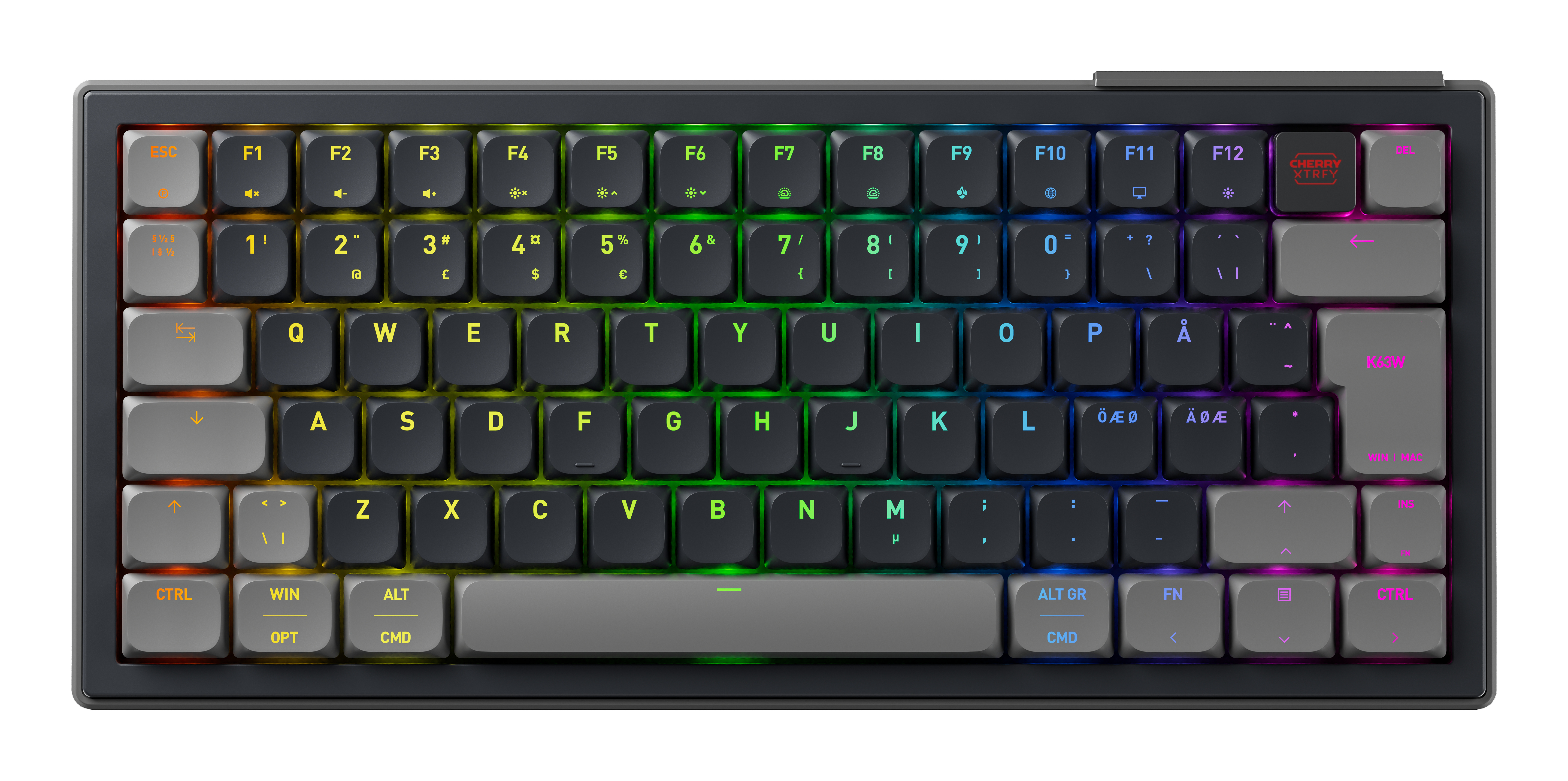 Tastierë Gaming CHERRY XTRFY K63W Pro Compact Ultra-Wideband / Wireless & Wired / Mekanike / CHERRY MX Low Profile 2.0 Red / RGB / 70% / USB-C - Zezë