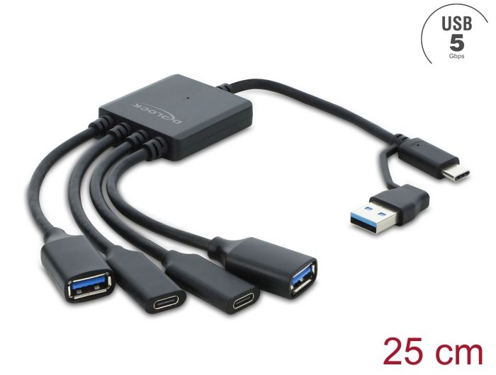 Hub USB-C DeLOCK, 2x USB-A, 2x USB-C, 5Gbps, PD 100W - Hiri 6