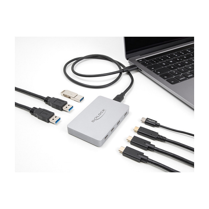 Hub USB DeLOCK 64279 / USB 10 Gbit/s / 4x USB-C + 3x USB-A / Power Delivery 82W / 0.8 m - Gri 4