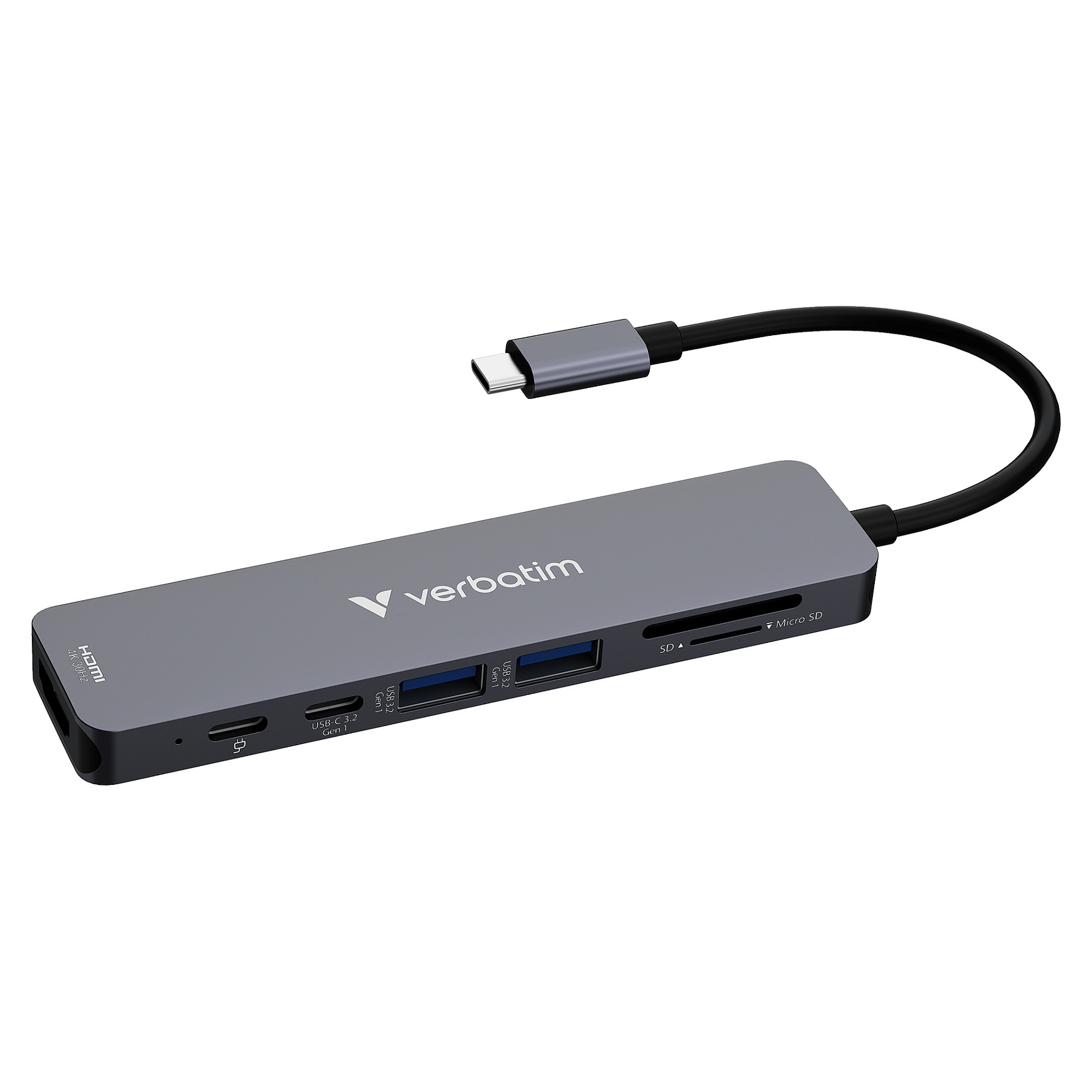 Hub USB-C Verbatim 32156, 6 Porta, HDMI 4K 30Hz, USB-A 3.2 Gen 1, USB-A 2.0, USB-C PD 100W, SD, microSD – Gri 9