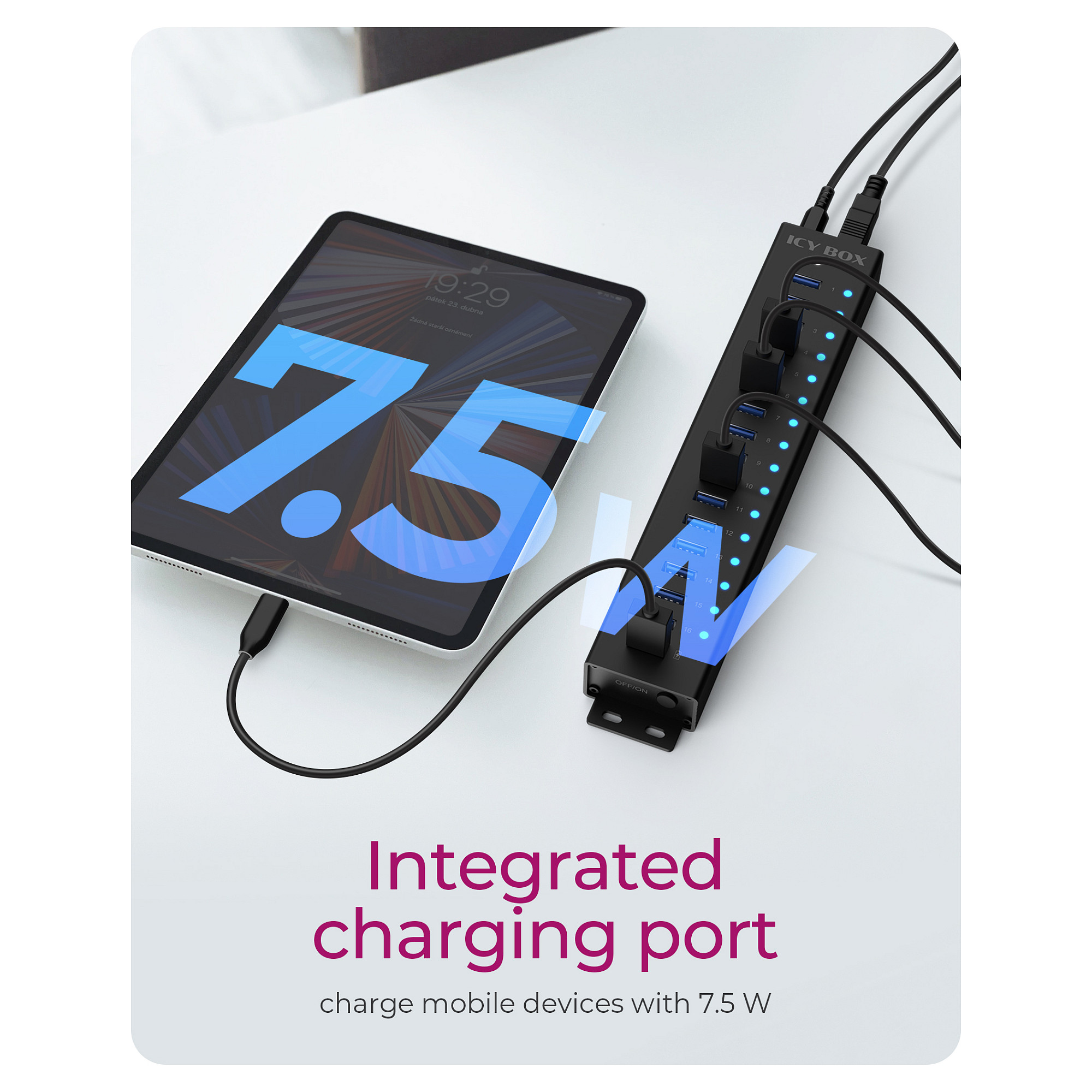 Hub ICY BOX IB-HUB1717-U3, 16x USB-A 3.2 Gen 1, 1x USB-A për karikim, 5Gbps, 7.5W, 96W - Zezë 6