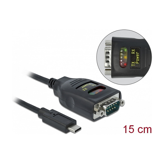 Kabllo USB DeLOCK 64038 / USB Type-C në Serial RS-232 / DB9 / FTDI / 460.8 Kbps / 15 cm - Zezë 2