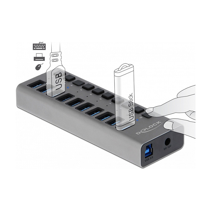 Adapter USB DELOCK External SuperSpeed Hub 10-Port (With Switch) thumbnail 2