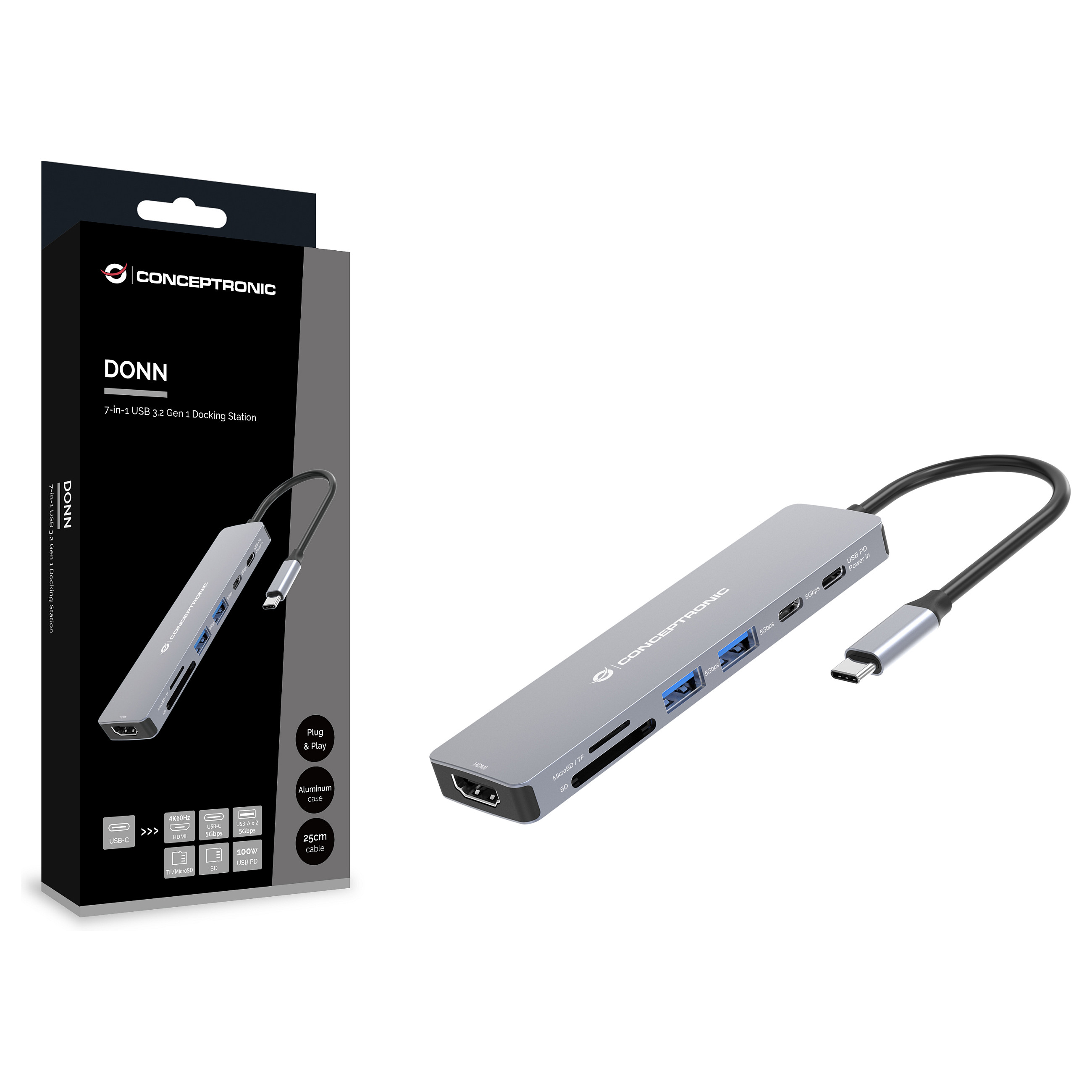 Docking Station Conceptronic 7-in-1 / USB-C + HDMI + USB-A thumbnail 5