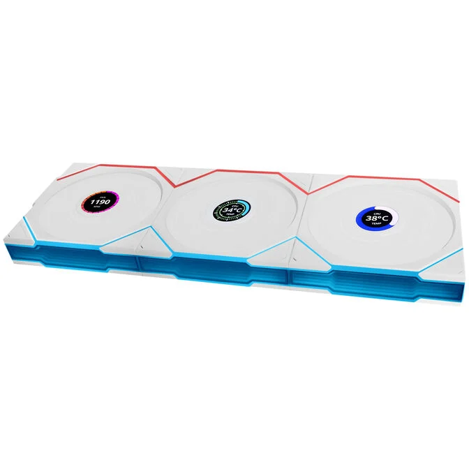Ftohës për Kasë Lian Li UNI FAN TL120 LCD Wireless / 120mm / 350-1900 RPM / LCD / ARGB / PWM / Reverse / 3-Pack – Bardhë