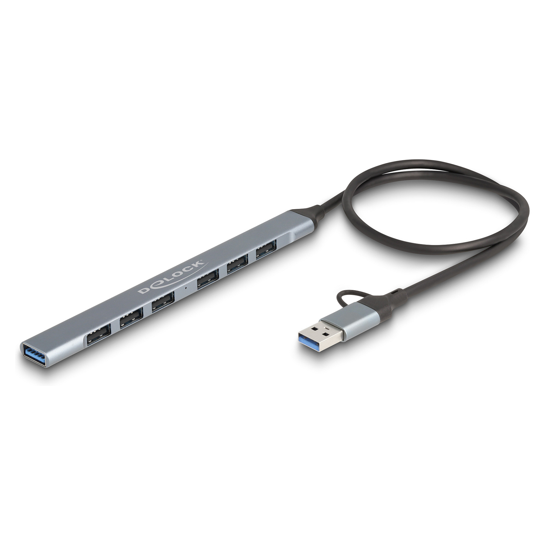 Hub USB DeLOCK 64273 / 7 Porta / 1× USB-A 5 Gbps + 6× USB-A 2.0 / USB-C + USB-A / 0.5 m - Gri 2