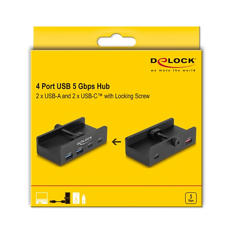 Hub DeLOCK 64262 , 2x USB-A , 2x USB-C , USB 5Gbps , USB-A Host , USB-C për Furnizim me Energji , 1.15m - Zezë 5