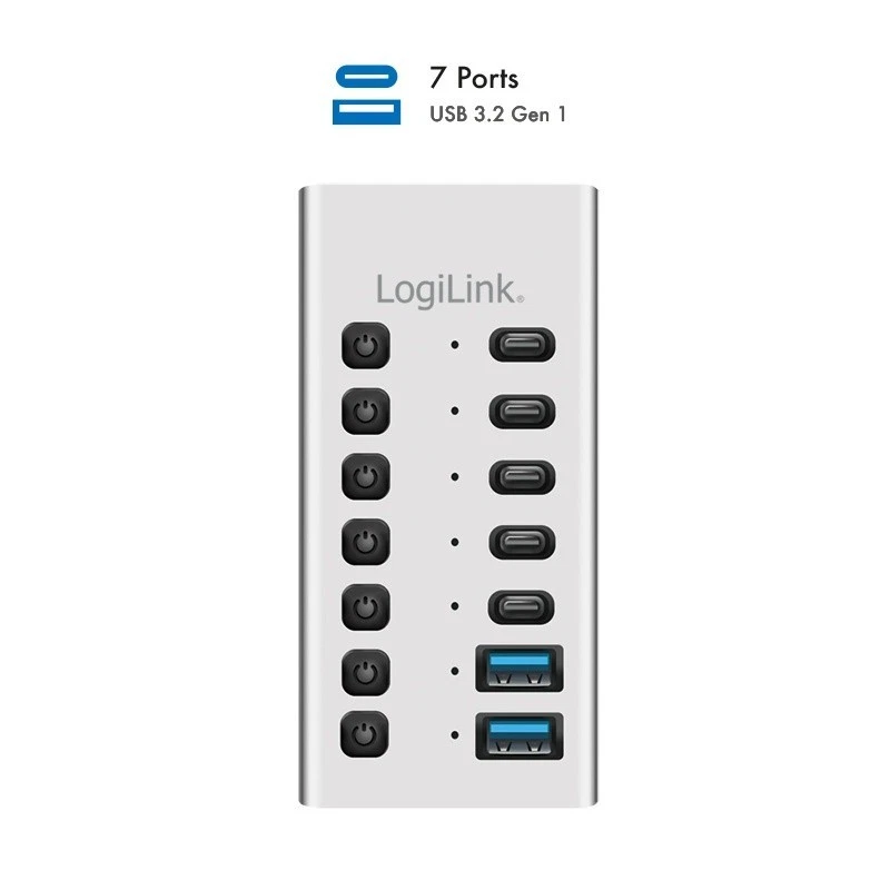 Hub USB-C LogiLink UA0447, 2x USB-A, 5x USB-C, 5Gbps, me çelësa - Argjend 3