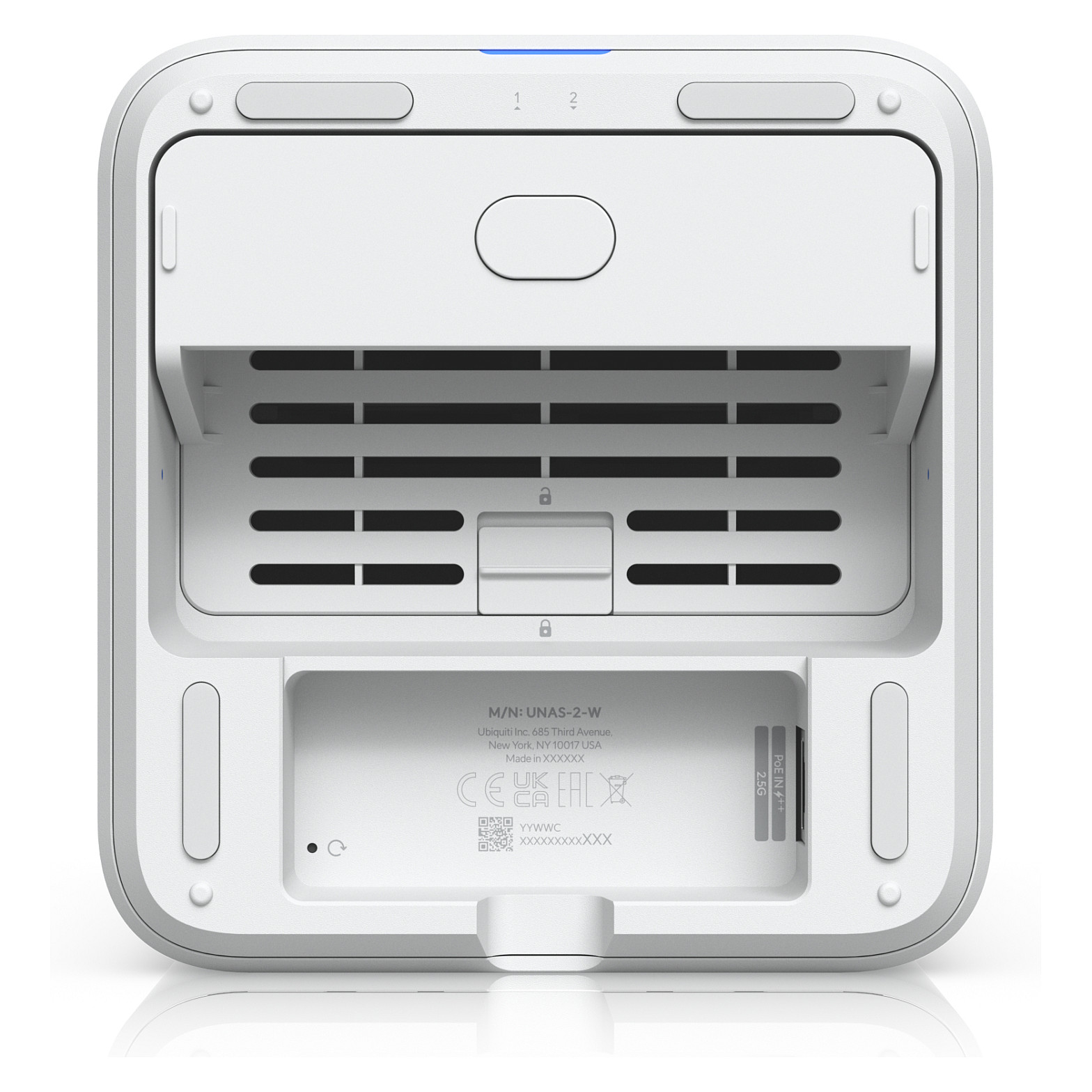 Ubiquiti UniFi UNAS-2-W – 2-Bay NAS, 2x SATA HDD, RAID 1, 2.5GbE, USB-C, PoE++, UniFi Drive Private Cloud 6