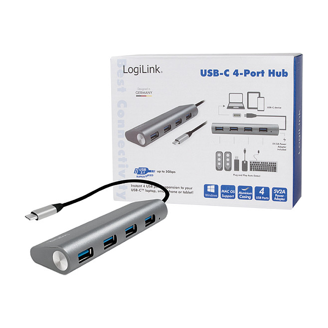 Hub USB-C LogiLink UA0309, 4x USB-A, USB 3.2 Gen 1, 5Gbps, alumin - Hiri 7
