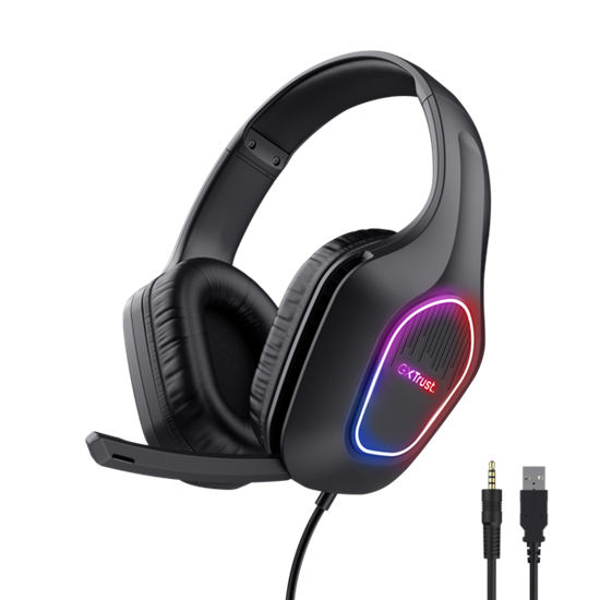 Kufje Gaming Trust GXT 416 Zirox / Wired / Over-Ear / 3.5mm + USB-A / 50mm Drivers / LED RGB – Zezë 2