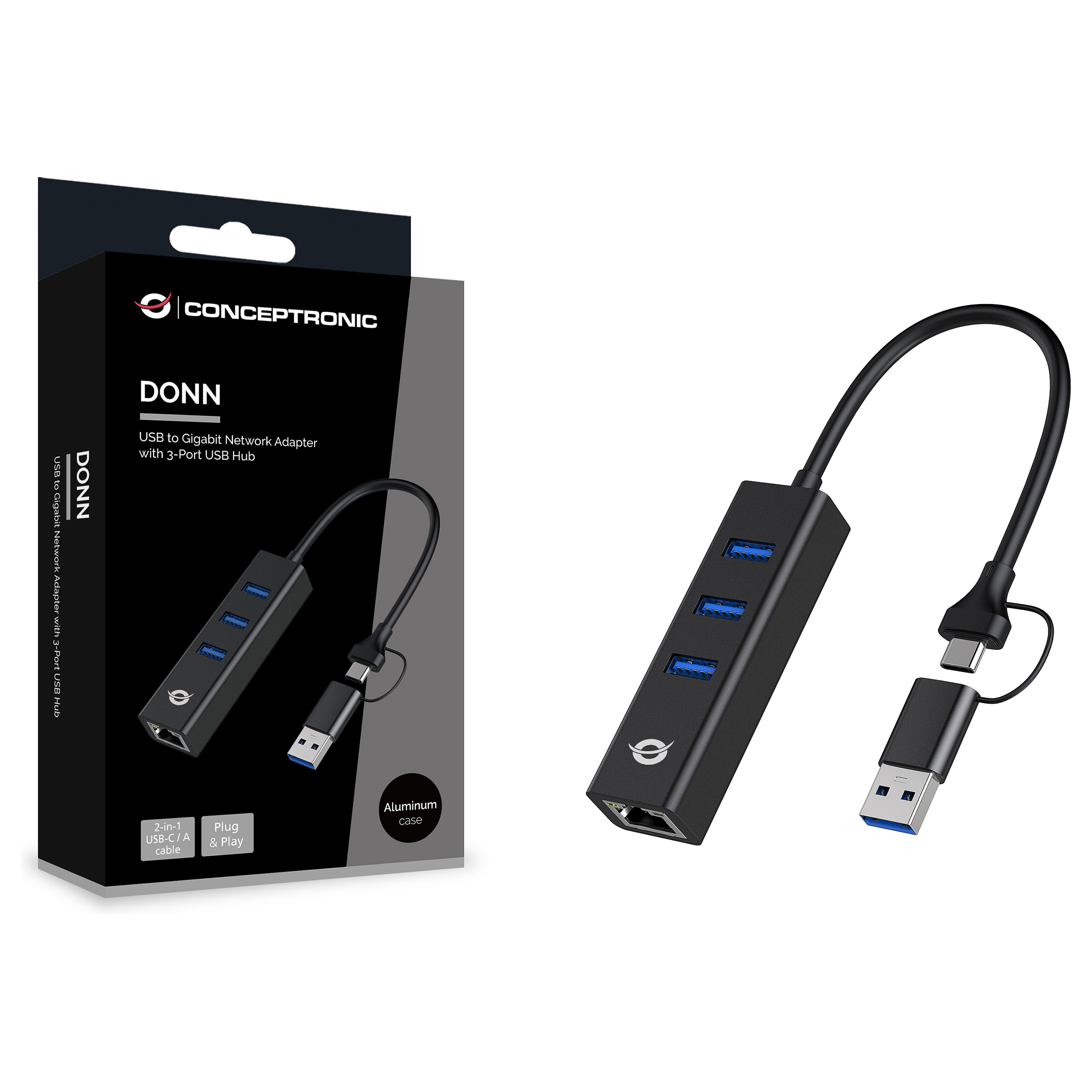 Hub Conceptronic DONN07BA, 3x USB-A, Gigabit Ethernet, USB 3.2 Gen 1, 5Gbps - Zezë 6