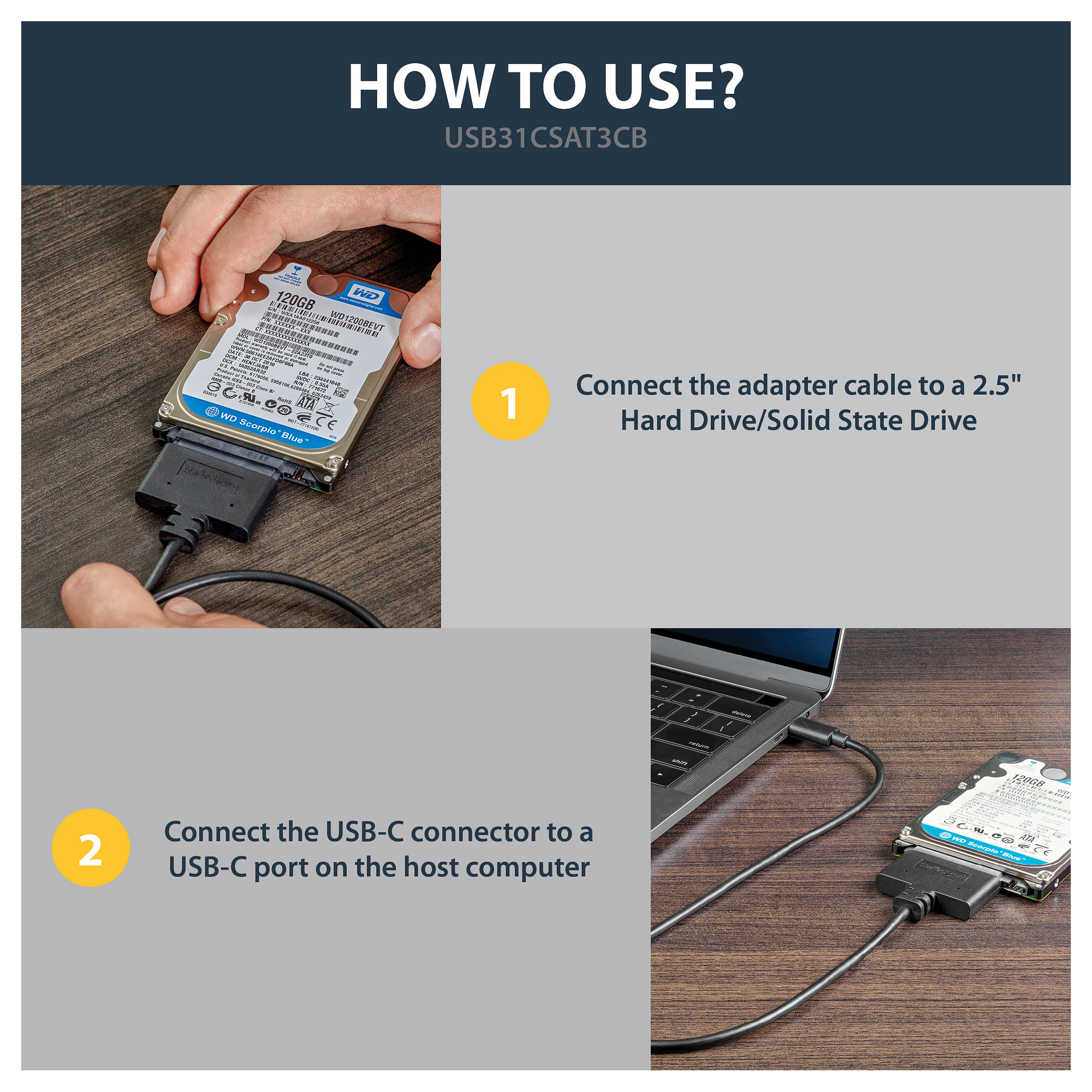 Adapter StarTech.com USB31CSAT3CB, USB 3.2 Gen 2, USB-C në SATA, për SSD/HDD 2,5", 10Gbps, 0,5m - Zezë 9