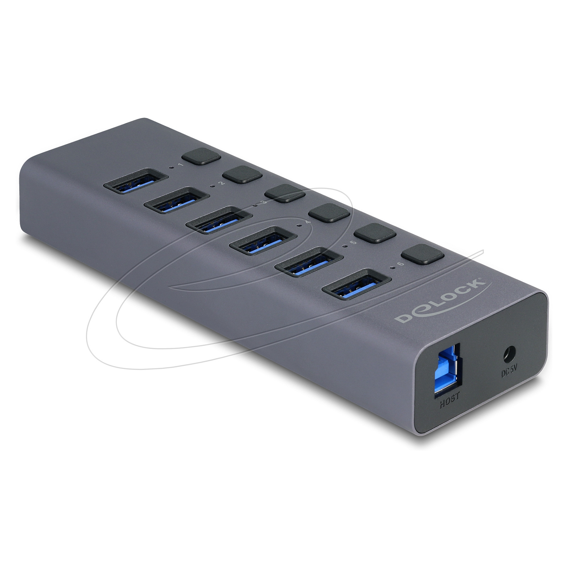 Hub DeLOCK 64237 , 6x USB-A , USB 5Gbps , Lexues SD dhe MicroSD , Ndërprerës Individual , USB-A dhe USB-C , 20W - Gri 2