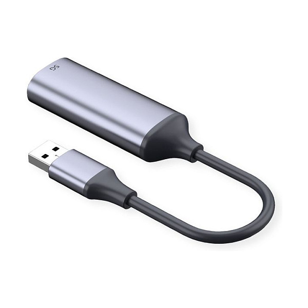 Adapter VALUE 12.99.1127, USB 3.2 Gen 1, USB-A Mashkull në RJ45 Femër, 5Gbps, 13cm - Zezë/Argjend 3