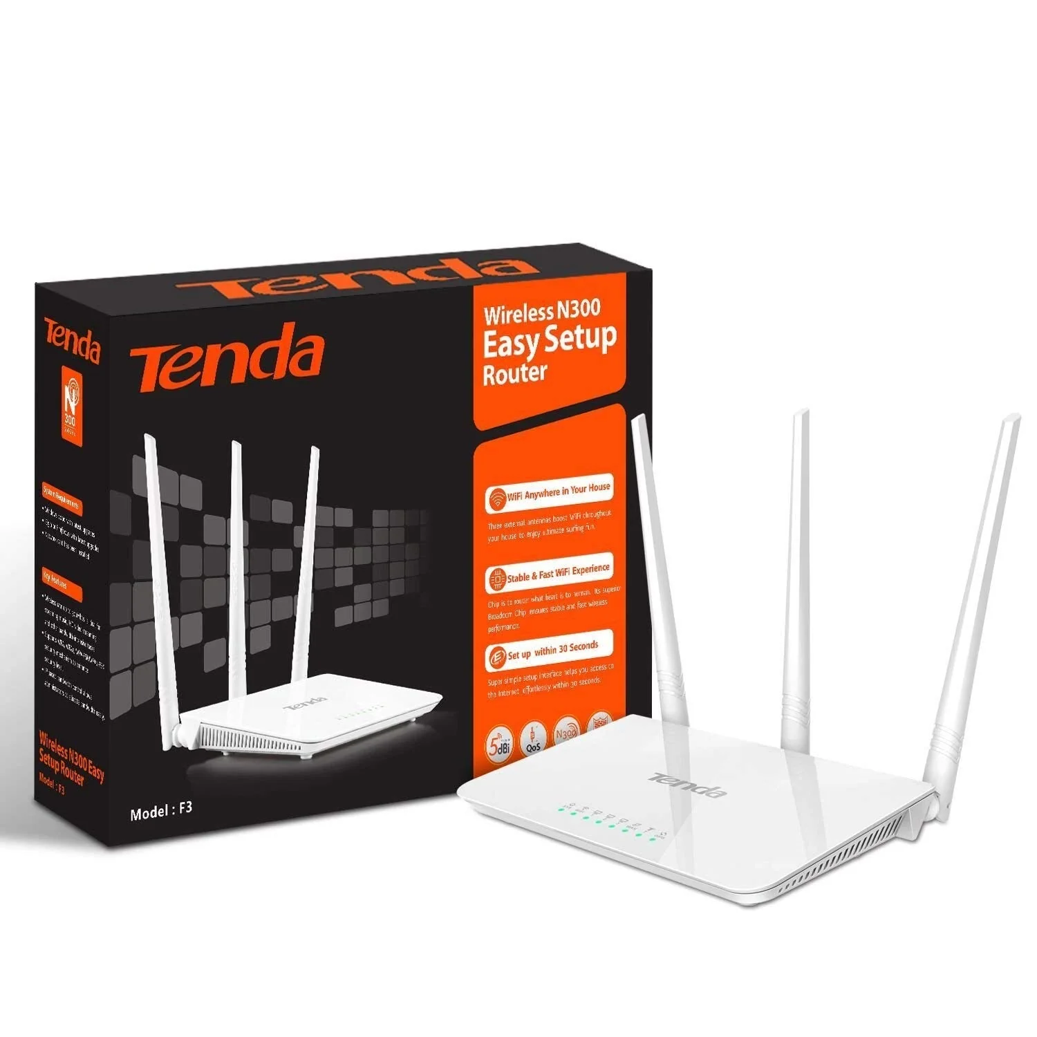 Tenda F6 N300 – Wireless Router 2.4GHz, 300Mbps, 4x5dBi, 1xWAN + 3xLAN, i Bardhë 6
