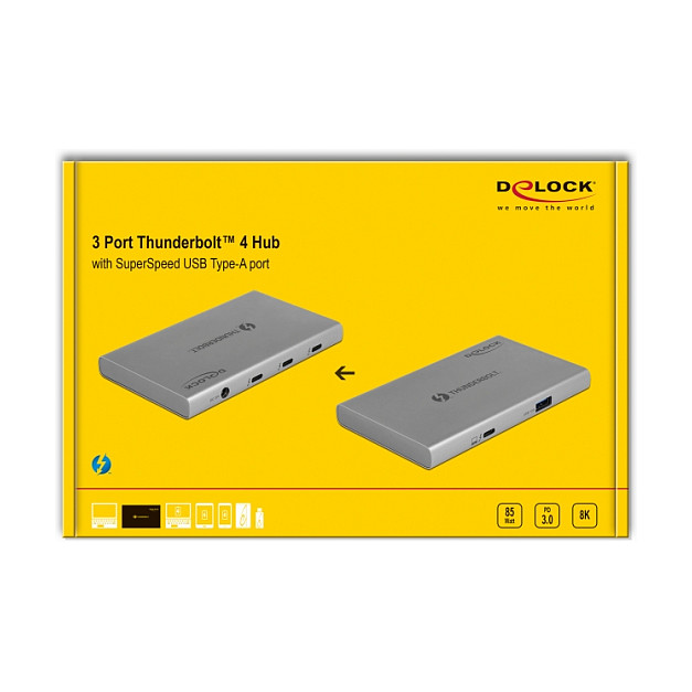Hub Thunderbolt 4 DeLOCK 64157 / 3x Thunderbolt 4 + 1x USB-A / 40 Gbit/s / 8K / Power Delivery 85W / 80 cm - Gri 4