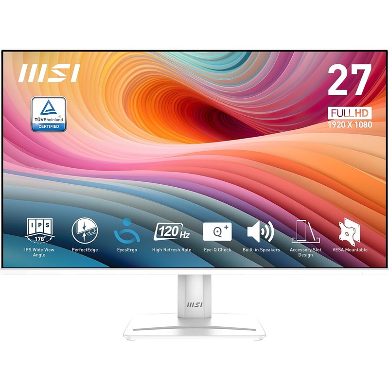 Monitor MSI Pro MP275W E2 / 27" / Full HD IPS / 120Hz / 4ms / HDMI+DP+VGA - Bardhë