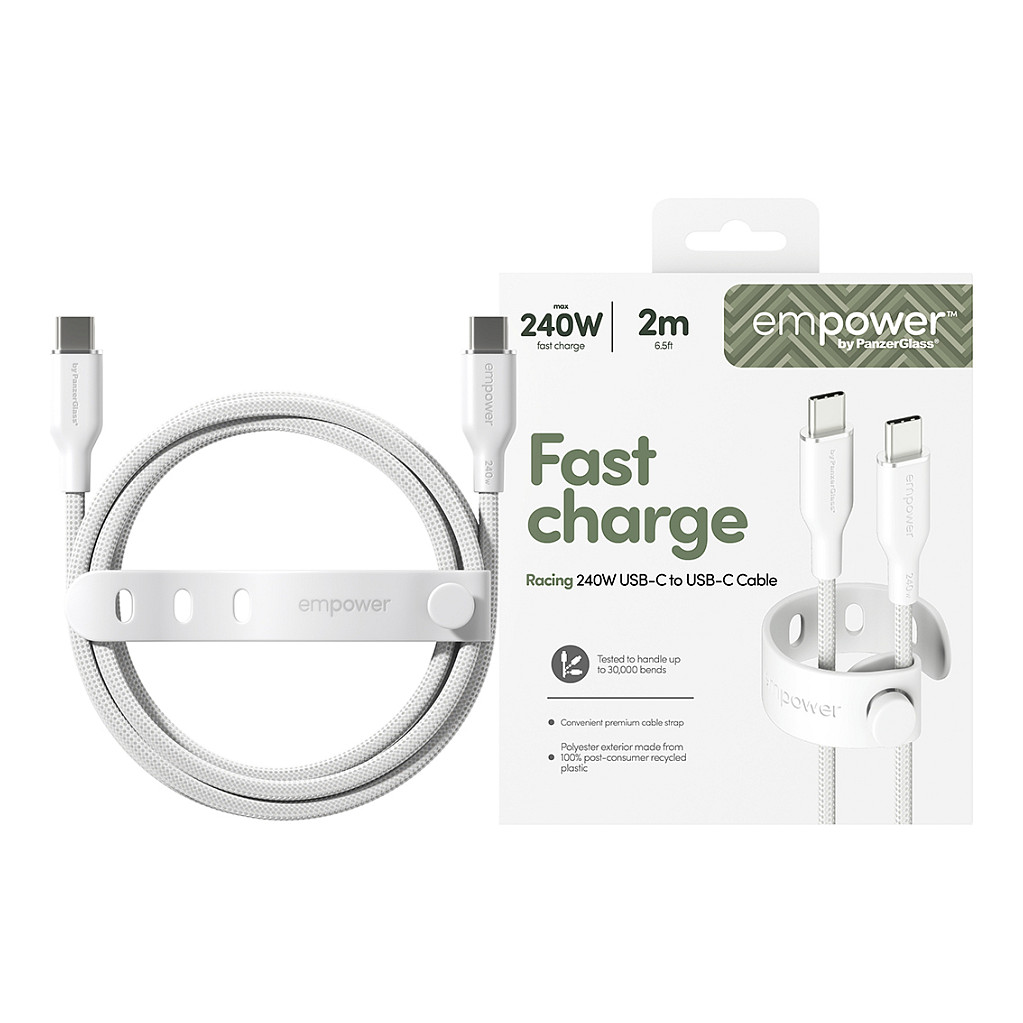 Kabllo empower by PanzerGlass Racing, EM86681, USB-C në USB-C, USB 2.0, 240W, 2 m - Bardhë 2