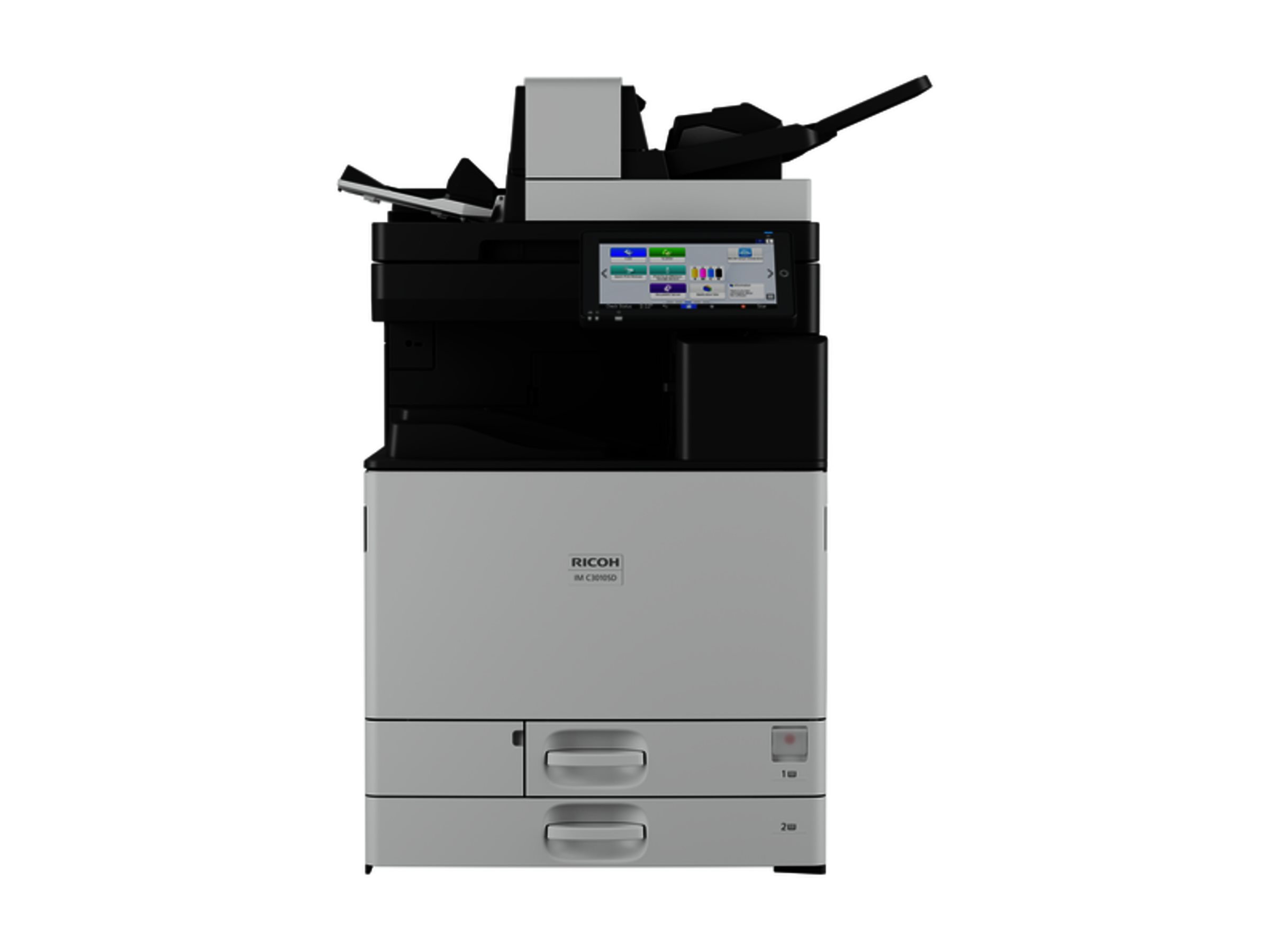 Printer Multifunksional Ricoh IM C3010SD, Laser me Ngjyra, A3, 30 ppm, 4800 × 1200 dpi, Duplex, SPDF 300-fletësh, 8 GB, SSD 256 GB, Ekran me Prekje 10.1", Ethernet, Wi-Fi - Bardhë/Zezë