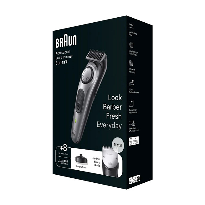 Makinë e rrojës për mjekër Braun Series 7 BT7420 / ProBlade / AutoSense / 40 Nivele / 0.5–20mm / 100 Min / Waterproof – Gri 3