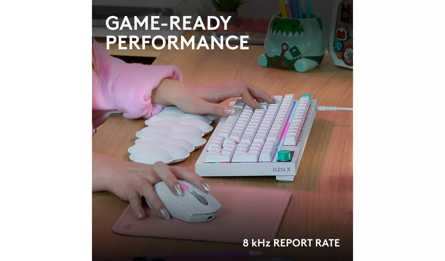 Tastierë Gaming Logitech G316 X 98 / Wired / Mekanike / 98% / Hot-Swappable / Linear & Tactile / LIGHTSYNC RGB / USB-C – Bardhë 3