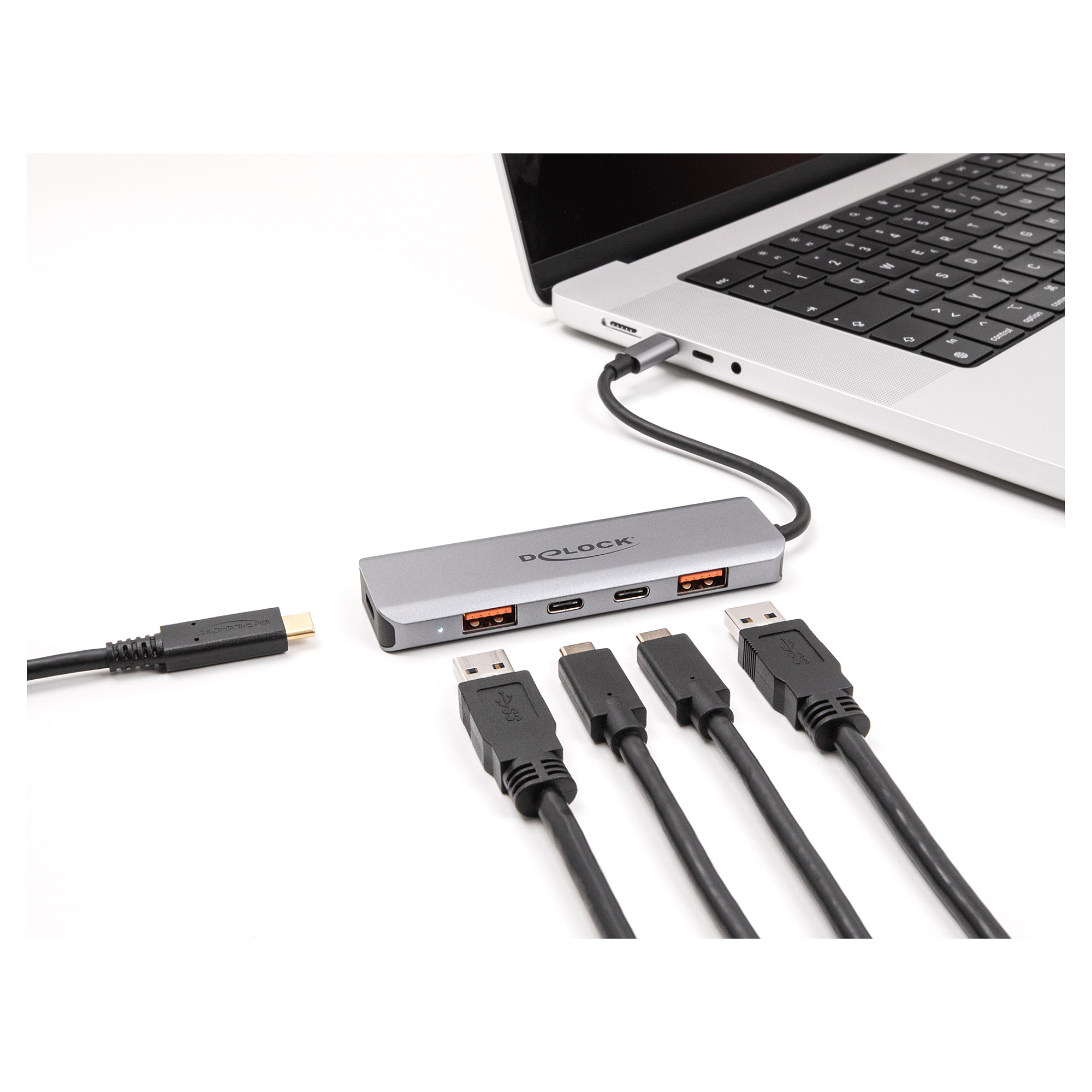 Hub USB DeLOCK 64302 / USB 10 Gbit/s / 2x USB-A + 2x USB-C / Power Delivery 95W / 0.15 m - Gri 2