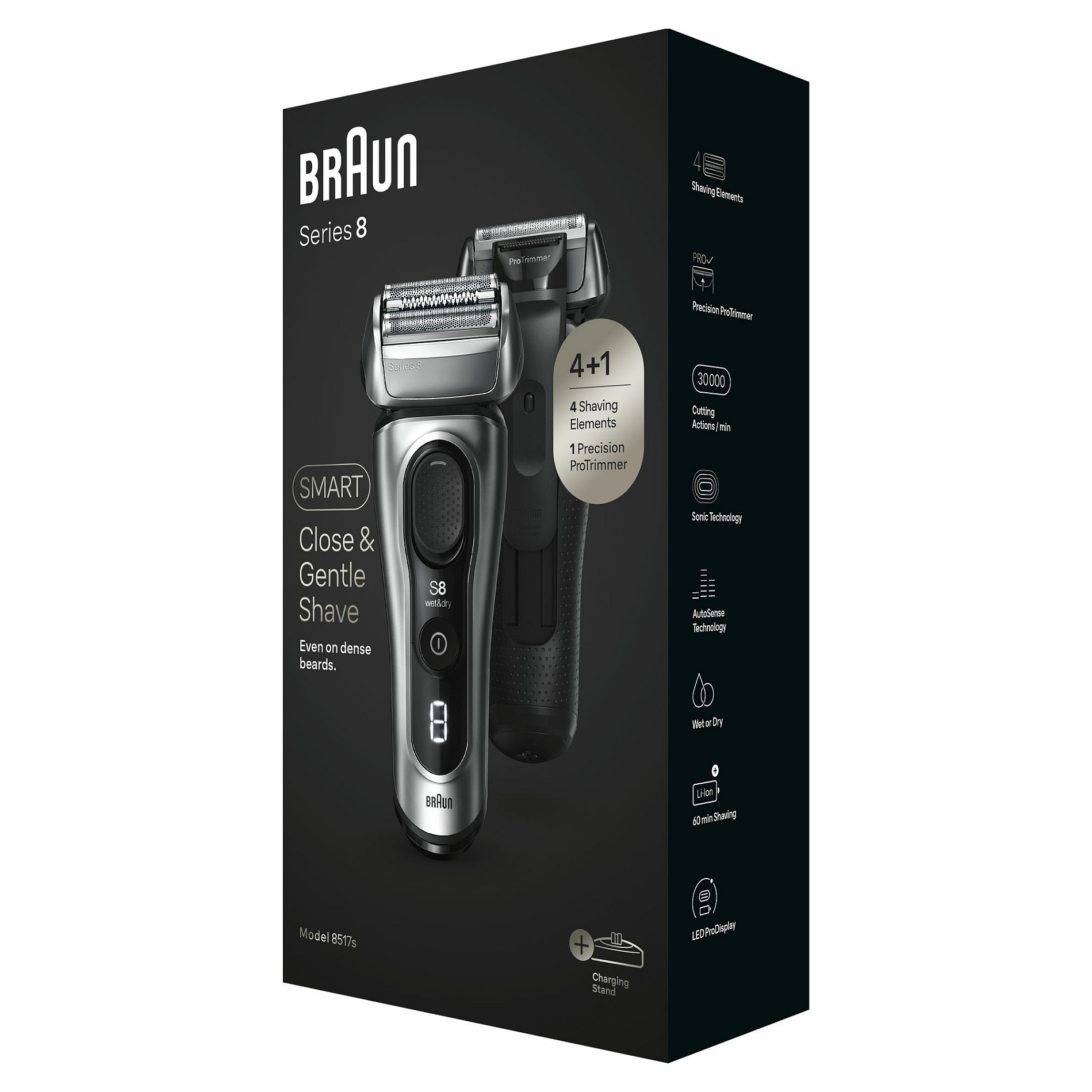 Makinë për Rroje Braun Series 8 / 8517s / Wet&Dry / 4 Elemente Prerëse / ProTrimmer / Kokë 40° / 60 Minuta – Argjend 5