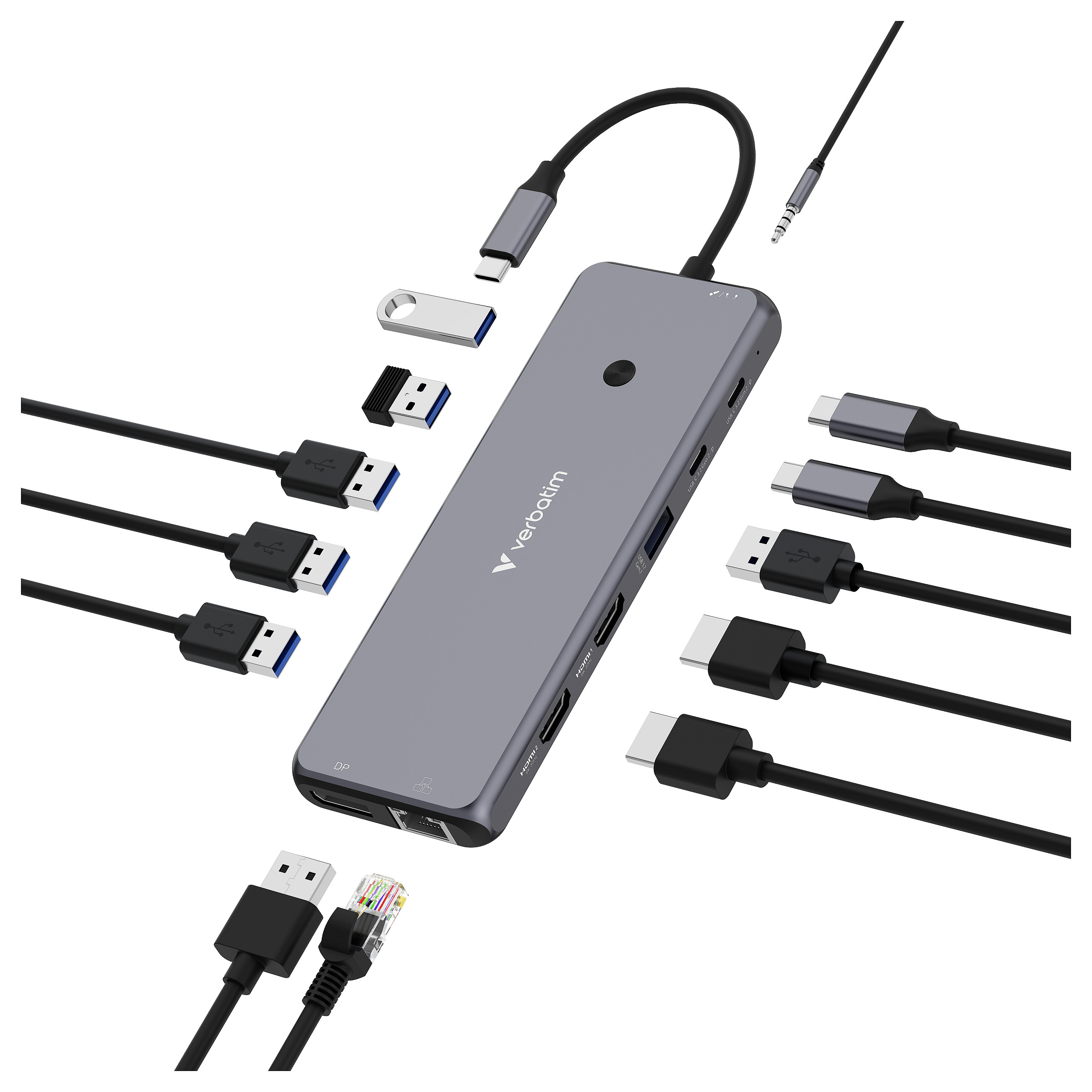 Hub Verbatim USB-C CMH-09, 1× HDMI, RJ-45, 3× USB-A, 2× USB-C, SD, microSD - Hiri 6