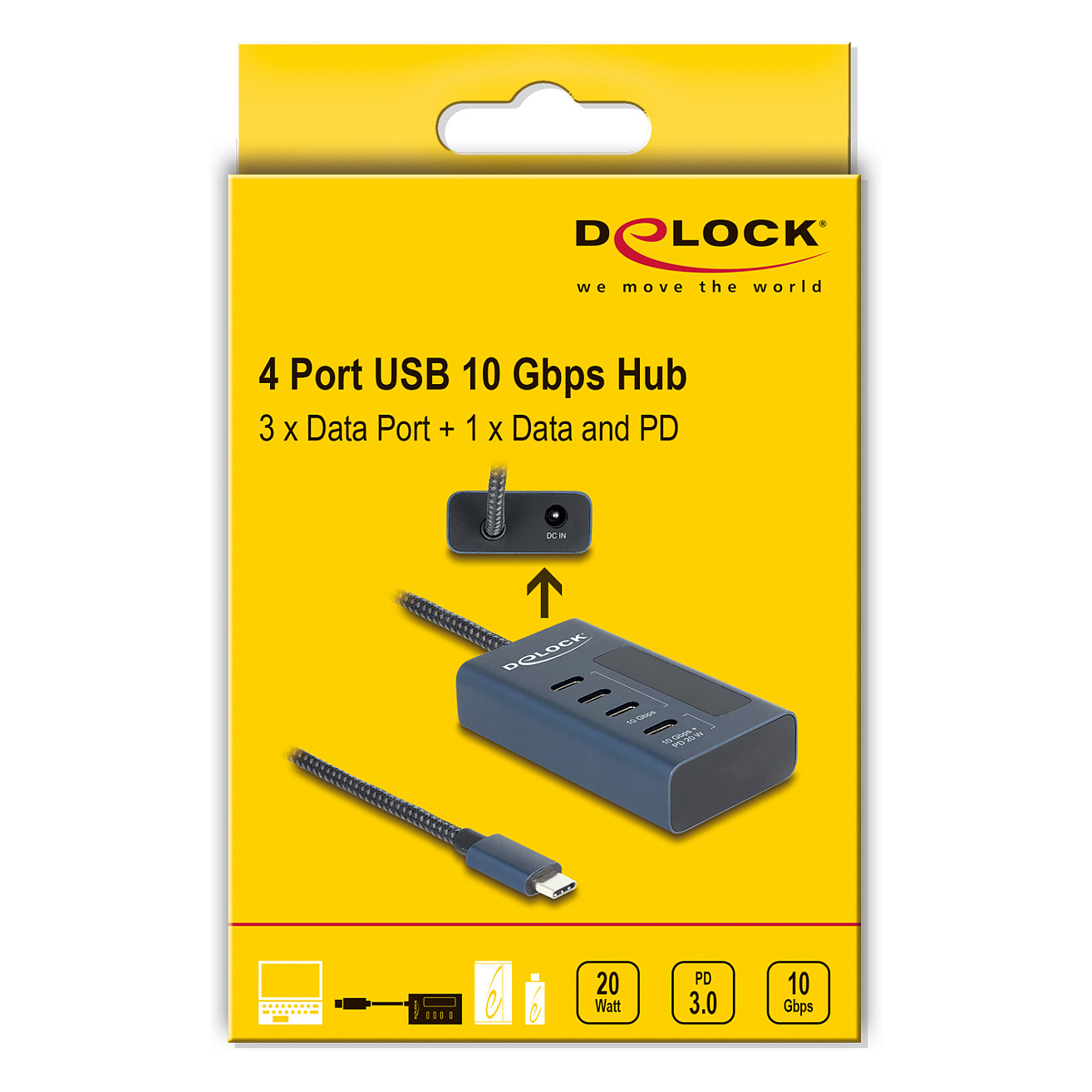 Hub USB DeLOCK 64189 / USB 10 Gbit/s / 4x USB-C / Power Delivery 20W / 0.6 m - Blu e errët 4