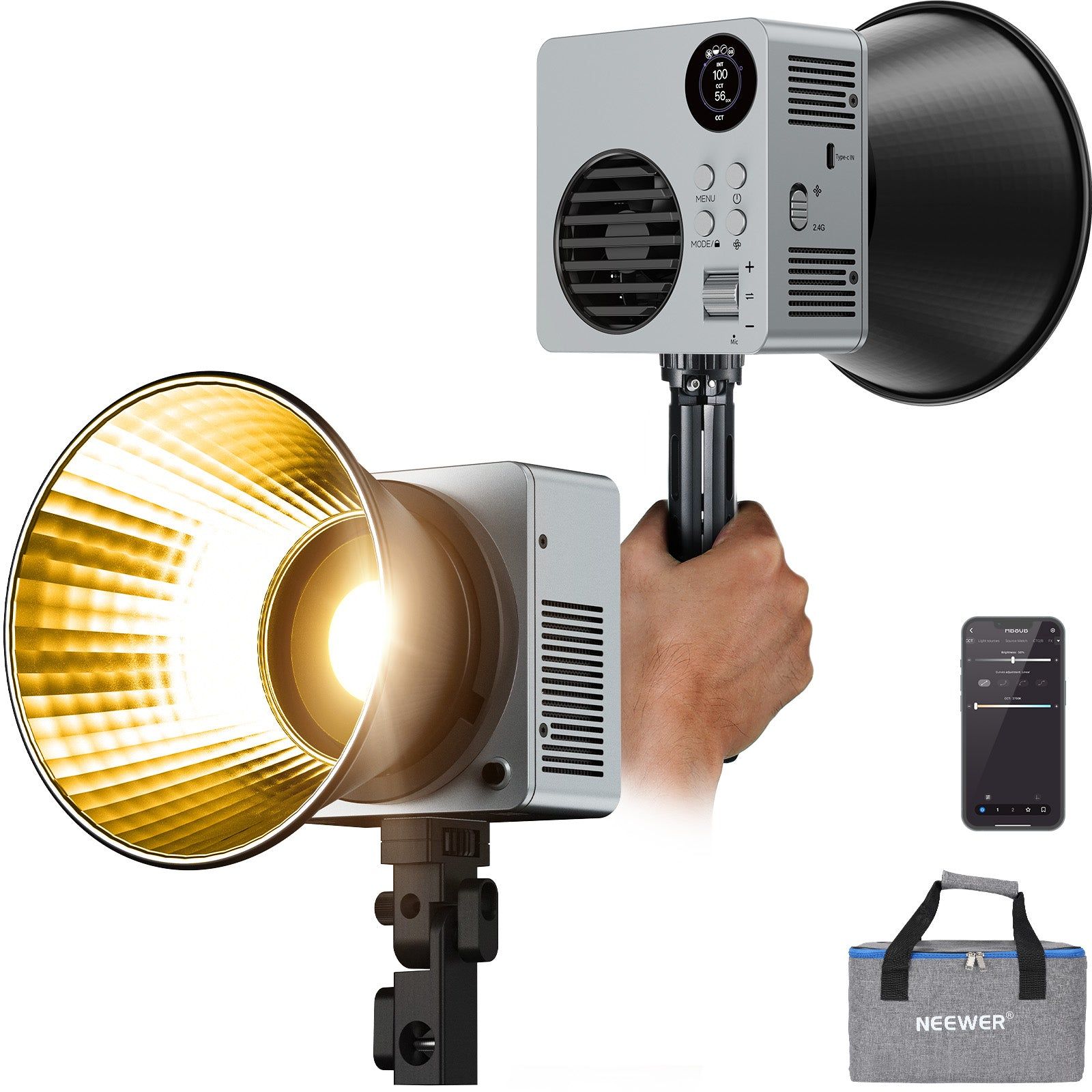 Dritë e Mençur Neewer HB80B, Bi-Color, 80W, 26500Lux, 2700-6500K, CRI 95+, TLCI 97+, Bowens Mount - Zezë