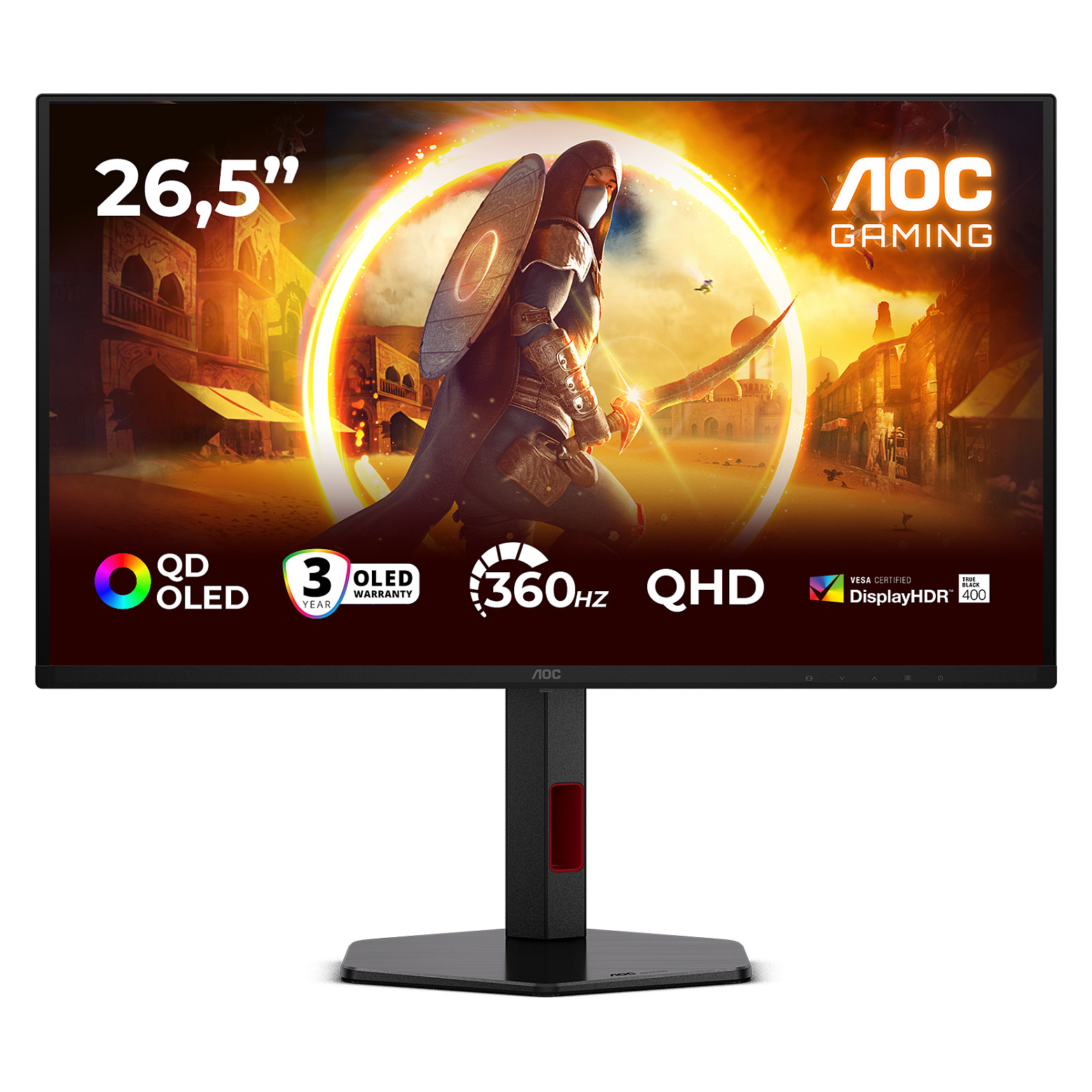 Monitor Gaming AOC Q27G4SDR / 26.5"/ Quad HD QD-OLED OLED / 360Hz / 0.03ms / USB+HDMI+DP - Zezë/Kuqe