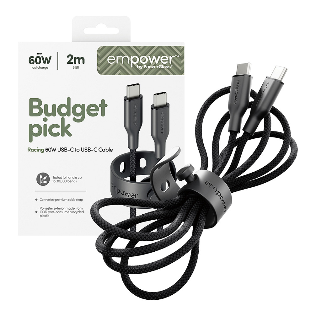 Kabllo empower by PanzerGlass Racing, EM94057, USB-C në USB-C, USB 2.0, 60W, 2 m - Zezë 5
