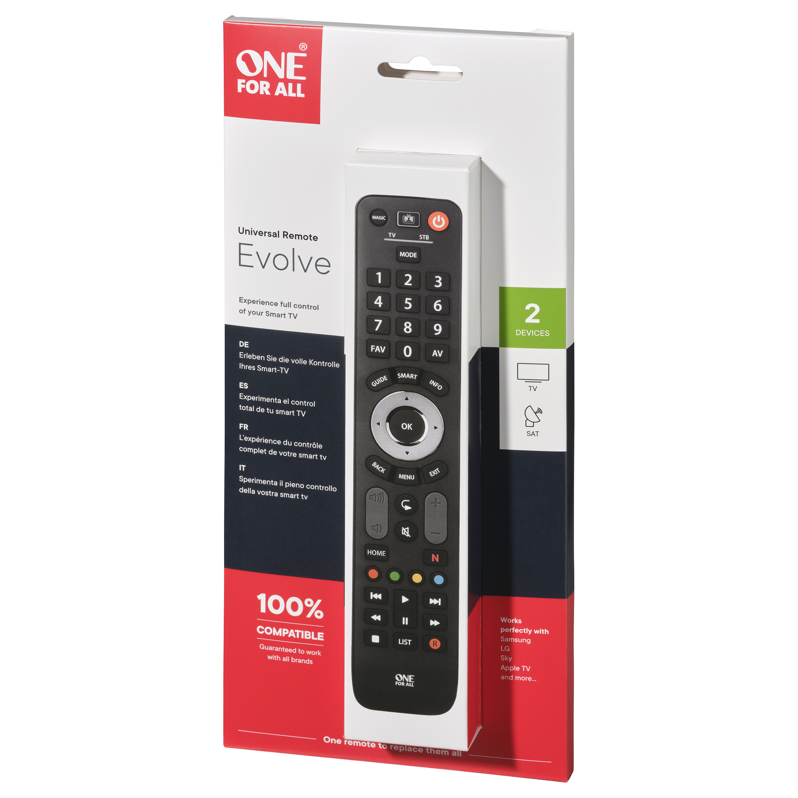 Telekomandë universale One For All Advanced Evolve 2, për TV dhe Set-Top Box, IR 4
