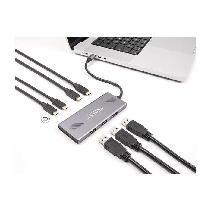 Hub USB DeLOCK 64313 / USB 10 Gbit/s / 4x USB-C + 3x USB-A / Power Delivery 80W / 0.18 m - Gri 3