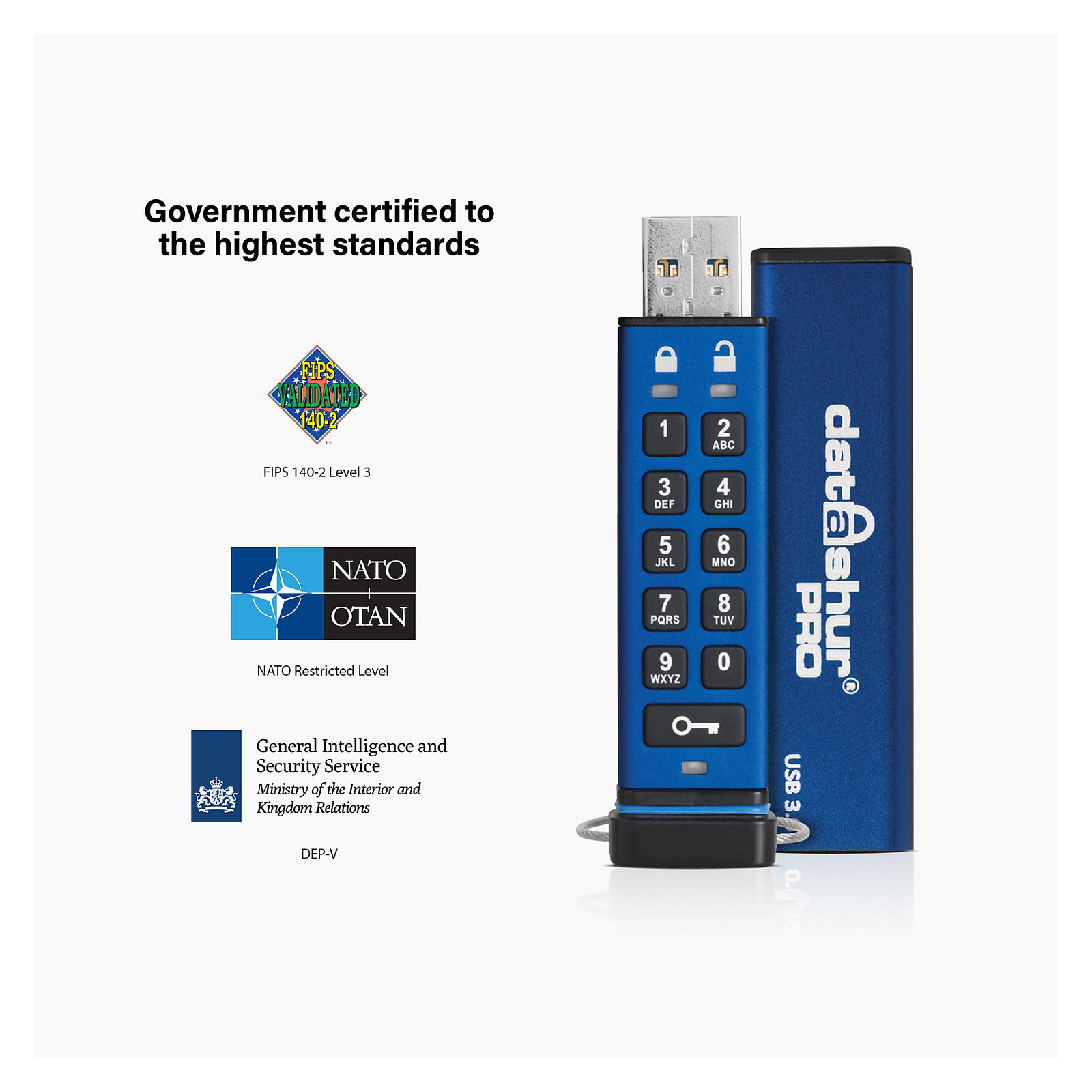 USB Flash Drive iStorage datAshur Pro / 32GB / USB Type-A / USB 3.2 Gen 1 - Blu thumbnail 6