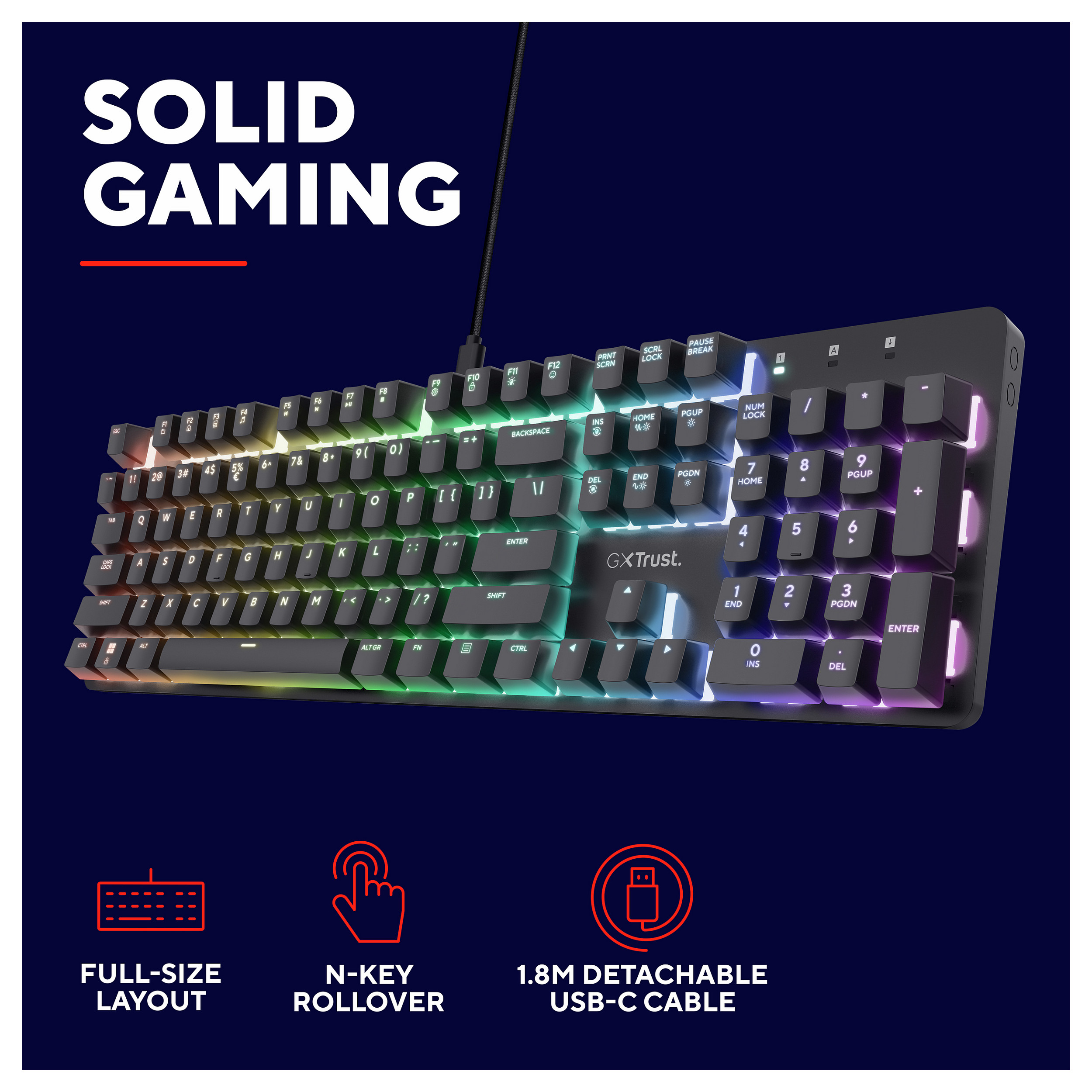 Tastierë Gaming Trust GXT 871 Zora / Full-Size / Mekanike / Huano Linear / N-Key Rollover / Anti-Ghosting / RGB / QWERTZ Gjerman / USB-C - Zezë 7