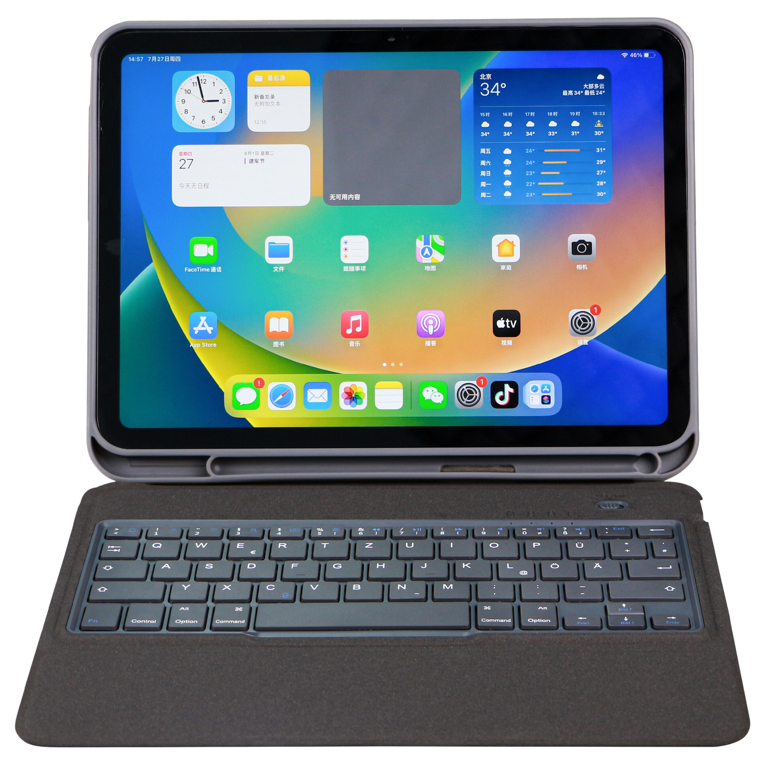 Tastierë për Tablet DEQSTER Slim Keyboard 2 / iPad 10.9" 10th Gen + 11" A16 / QWERTZ (DE) / Bluetooth 5.0 / 64 Taste / USB-C – Gri