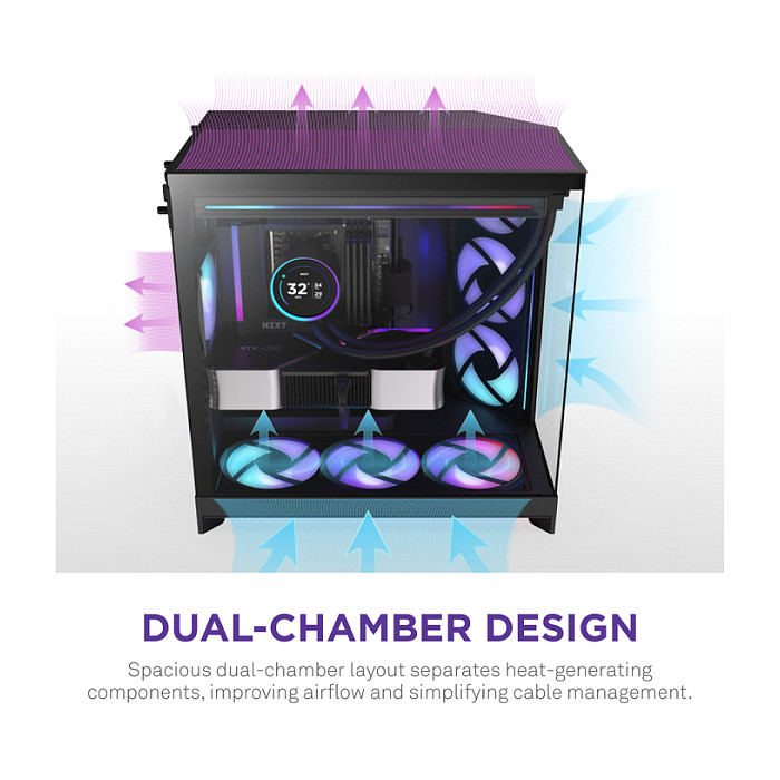 Kasë NZXT H9 Flow RGB CM-H92FB-R1 -Zezë thumbnail 6