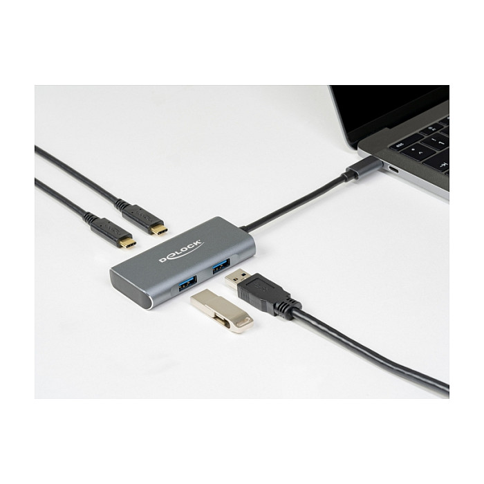 Hub USB DeLOCK 63260 / USB 10 Gbit/s / 2x USB-A + 2x USB-C / USB-C / Aluminium / 0.12 m - Gri 3