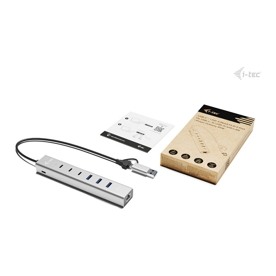 Hub USB-C/USB-A i-tec CAHUBMETAL6LANPD, 3× USB-C, 3× USB-A, Gigabit Ethernet, 85W PD - Argjend 4