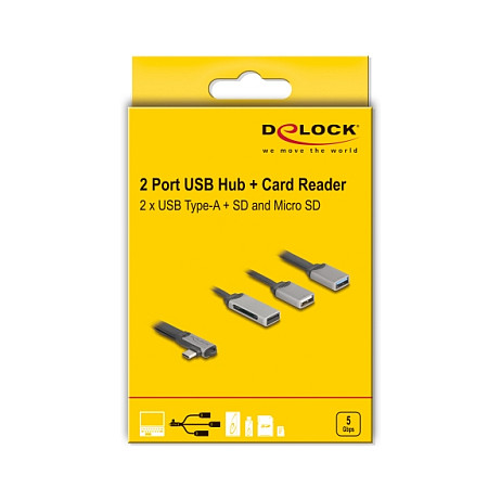 Hub USB DeLOCK 64303 / USB Type-C / 2 Porta USB / SD / Micro SD / 5 Gbps - Gri 6